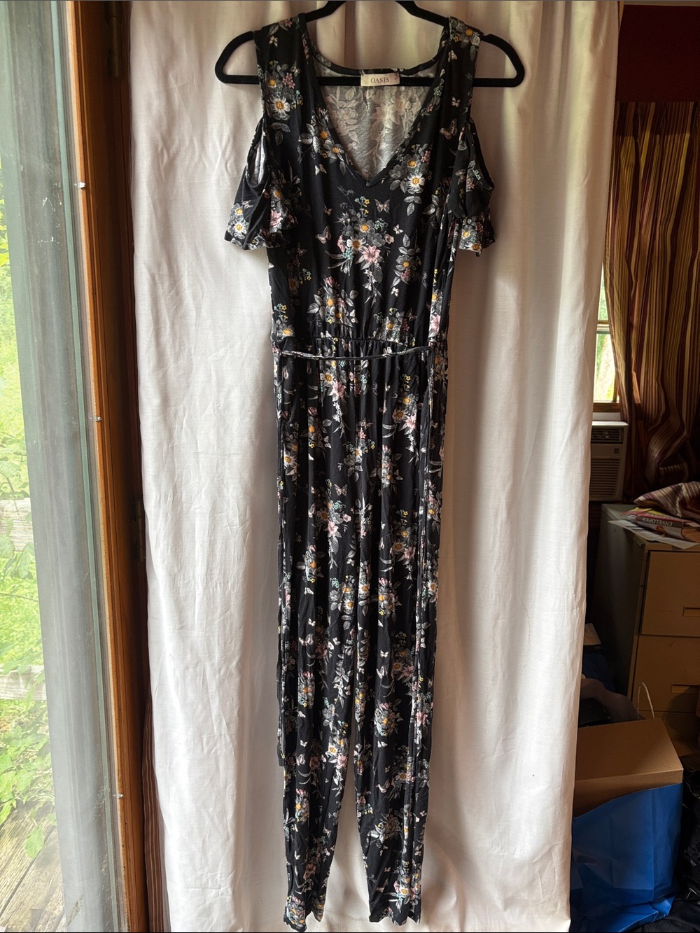 Oasis Black Floral Cold-Shoulder Jumpsuit